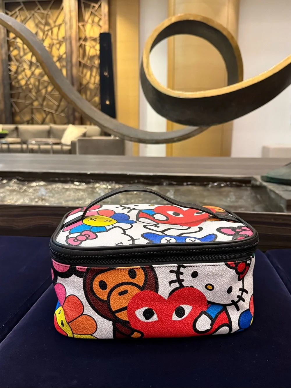 Colorful BAPE x HELLO KITTY x KAWS Cosmetic Case with Handle